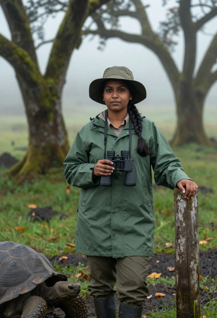 AI galapagos sample — chest-up portrait of an Indian woman in her thirties with br