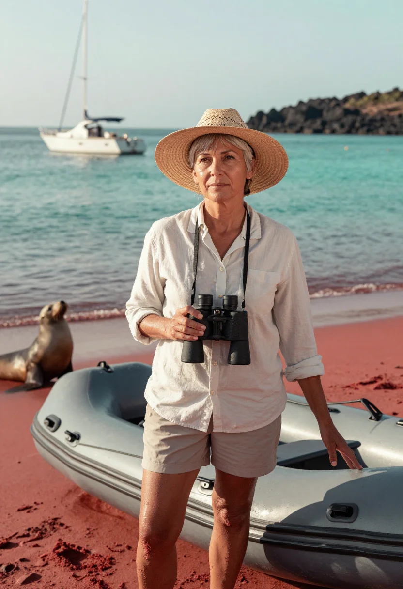 AI galapagos sample — waist-up portrait of a Canadian woman in her fifties with ta