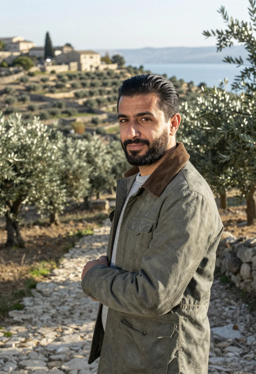 AI galilee vet olive grove silver sample — portrait of a man, a veterinarian in his forties of Lebanese