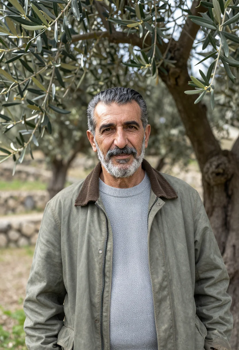 AI galilee vet olive grove silver sample — portrait of a man, a veterinarian in his fifties of Druze de