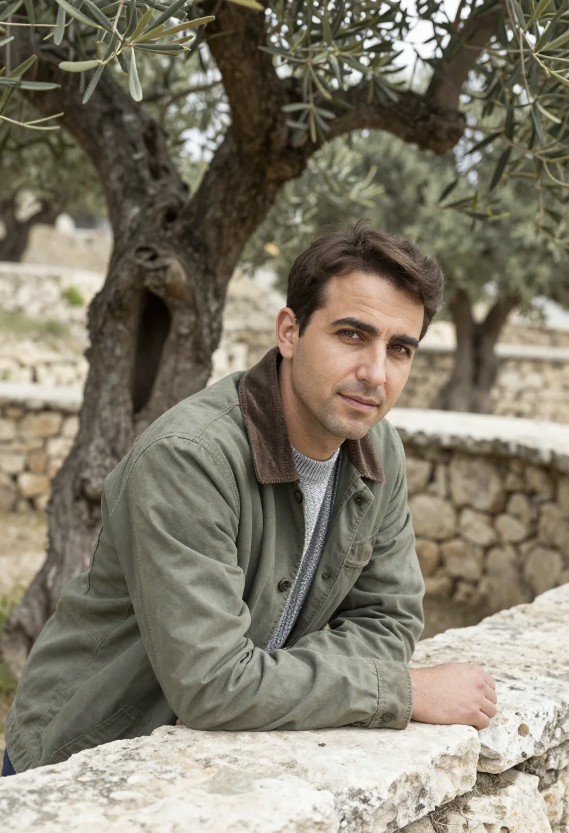 AI galilee vet olive grove silver sample — portrait of a man, a veterinarian in his forties of French d