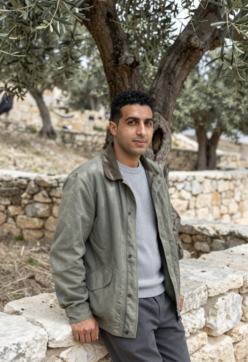 AI galilee vet olive grove silver sample — portrait of a man, a veterinarian in his early thirties of Y