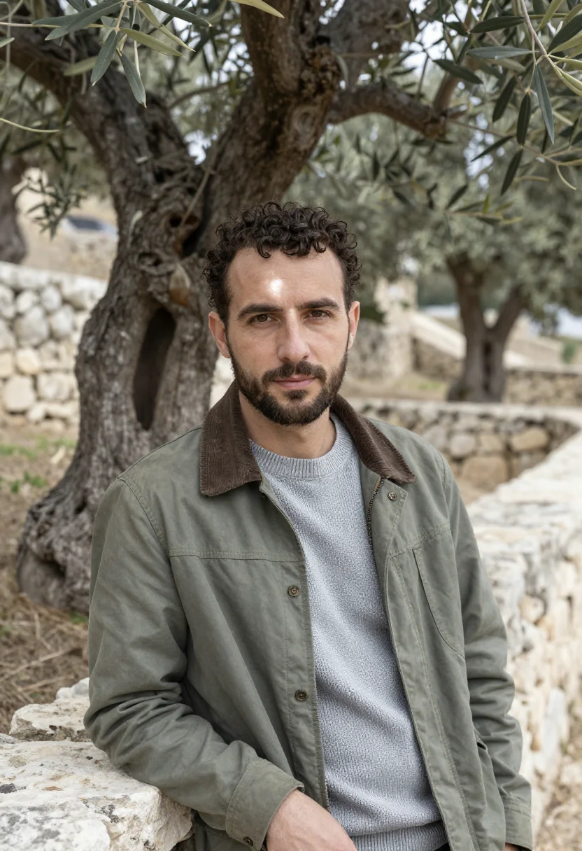 AI galilee vet olive grove silver sample — portrait of a man, a veterinarian in his late thirties of Po