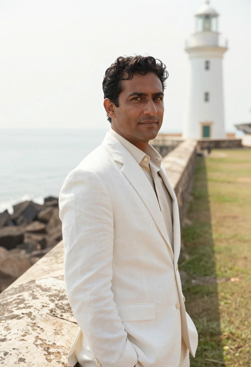 AI galle fort hotelier coral white sample — portrait of a man, a Burgher hotelier of mixed Dutch and Sri
