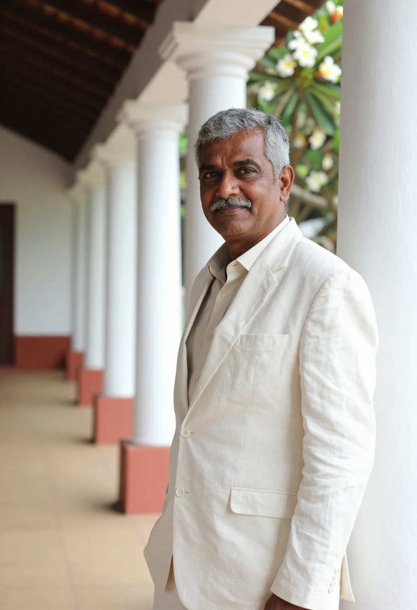 AI galle fort hotelier coral white sample — portrait of a man, a Sri Lankan hotelier in his fifties with