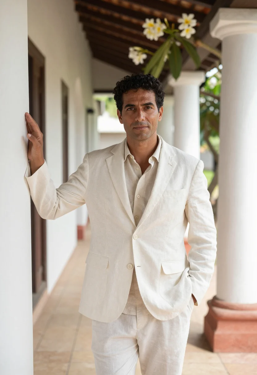 AI galle fort hotelier coral white sample — portrait of a man, an Italian hotelier in his late thirties
