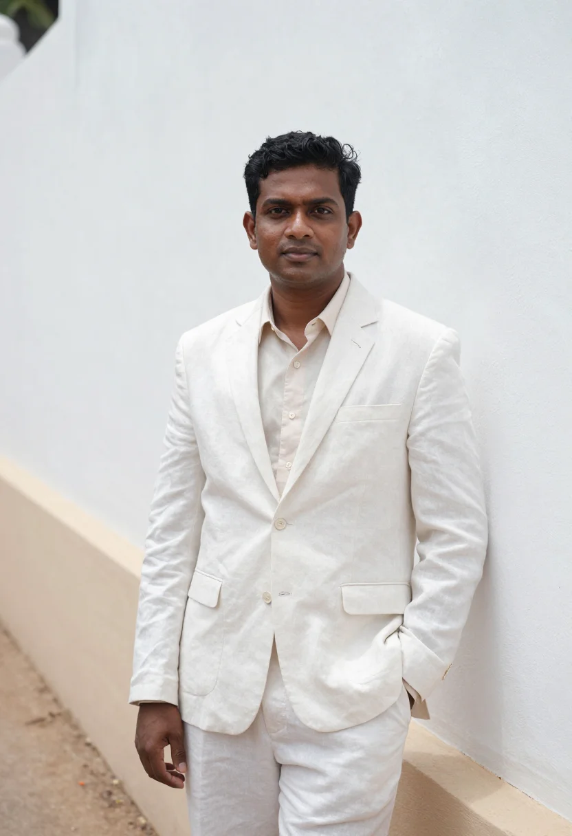 AI galle fort hotelier coral white sample — portrait of a man, a Sri Lankan hotelier in his late thirtie