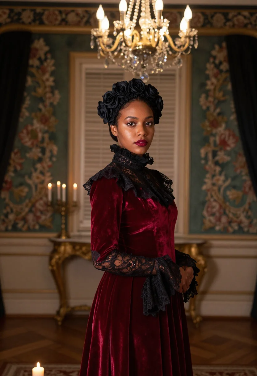 AI galliano dior gothic sample — portrait of a woman, waist-up portrait of a Black woman with