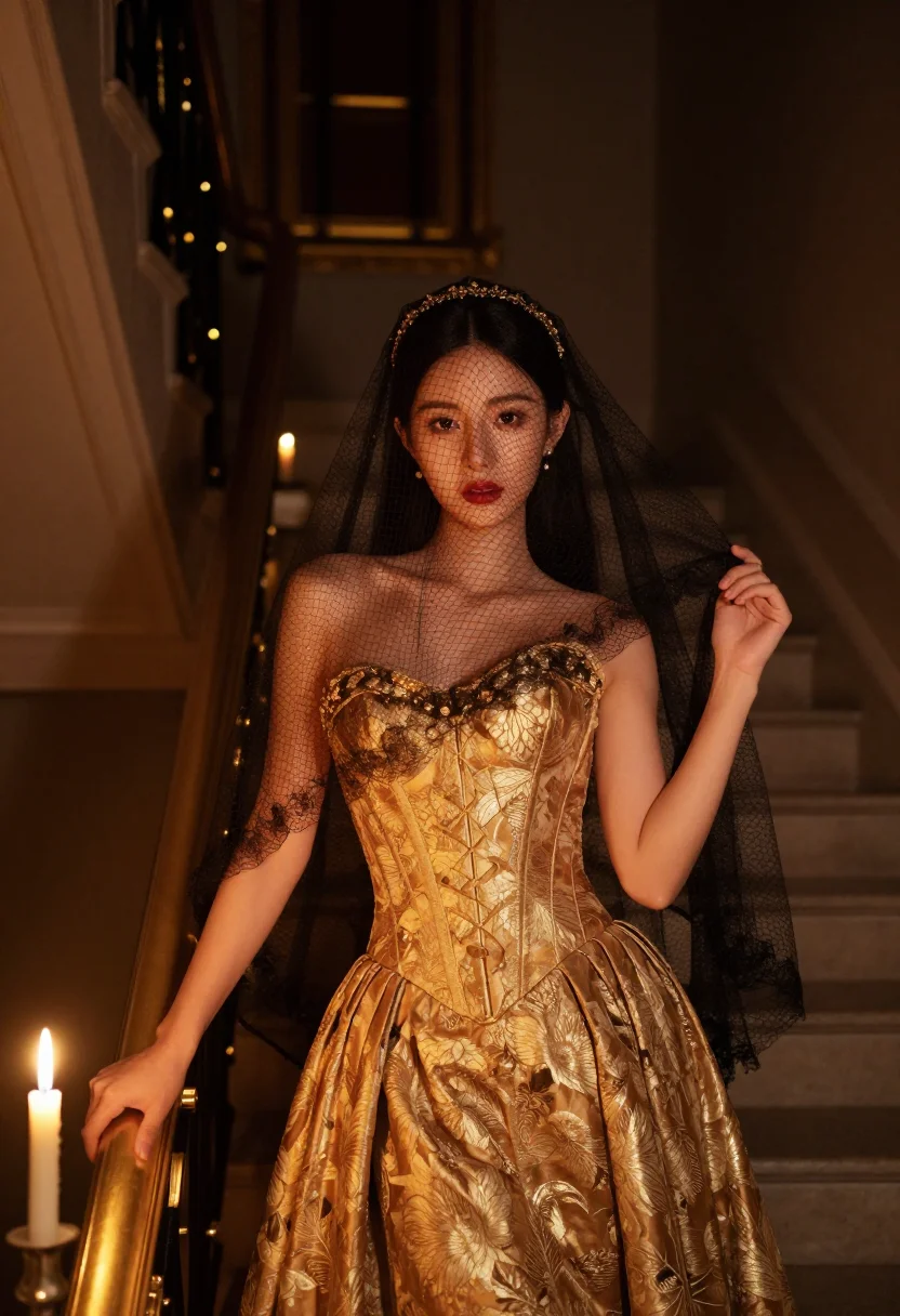 AI galliano dior gothic sample — portrait of a woman, shoulders-up portrait of an East-Asian