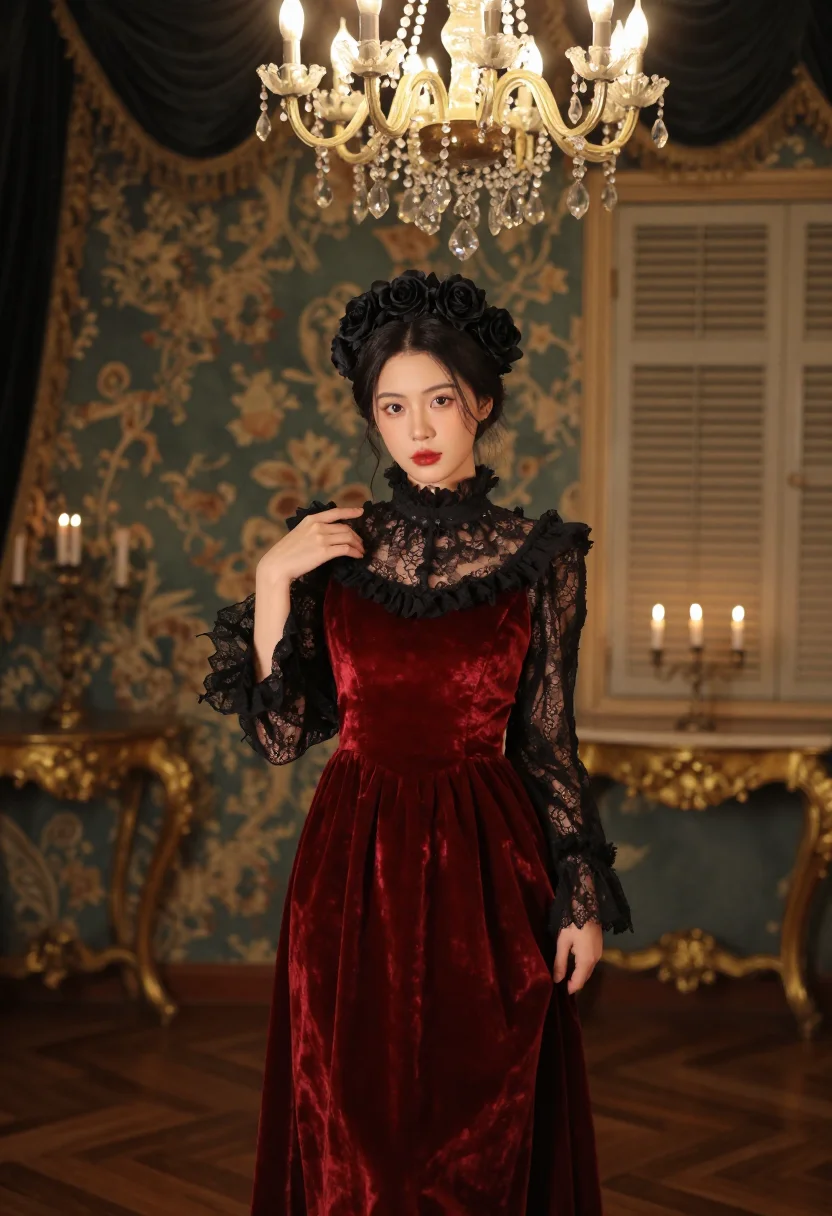 AI galliano dior gothic sample — portrait of a woman, knees-up portrait of an East-Asian woma