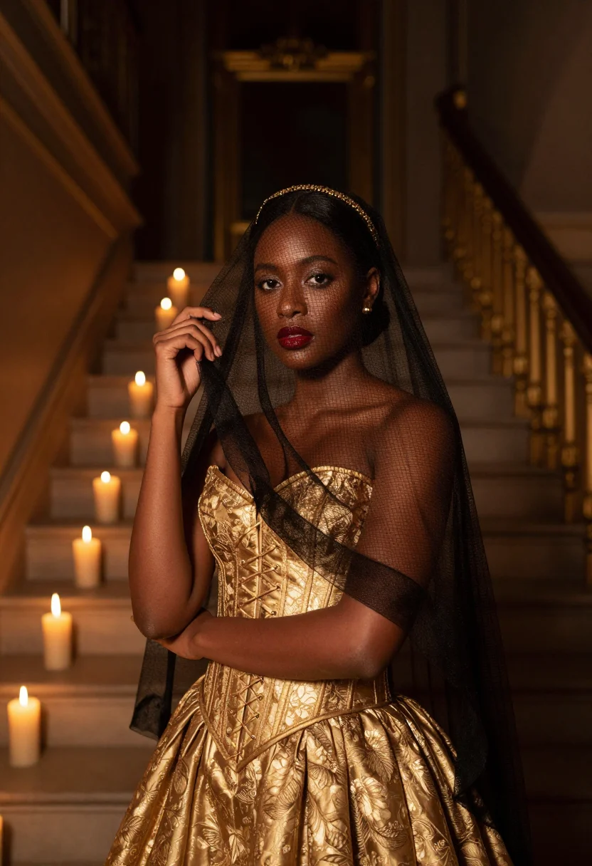 AI galliano dior gothic sample — portrait of a woman, very close portrait of a Black woman wi