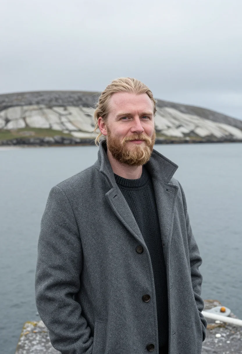 AI galway oceanographer atlantic slate sample — portrait of an oceanographer, a man of Icelandic descent in