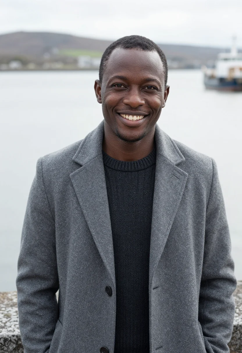 AI galway oceanographer atlantic slate sample — portrait of an oceanographer, a man of Ghanaian descent in h