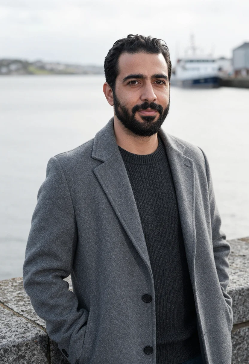 AI galway oceanographer atlantic slate sample — portrait of an oceanographer, a man of Portuguese descent in