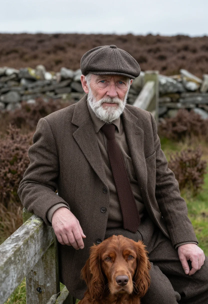AI gamekeeper october tweed sample — portrait of a man, waist-up portrait of a Scottish man in hi