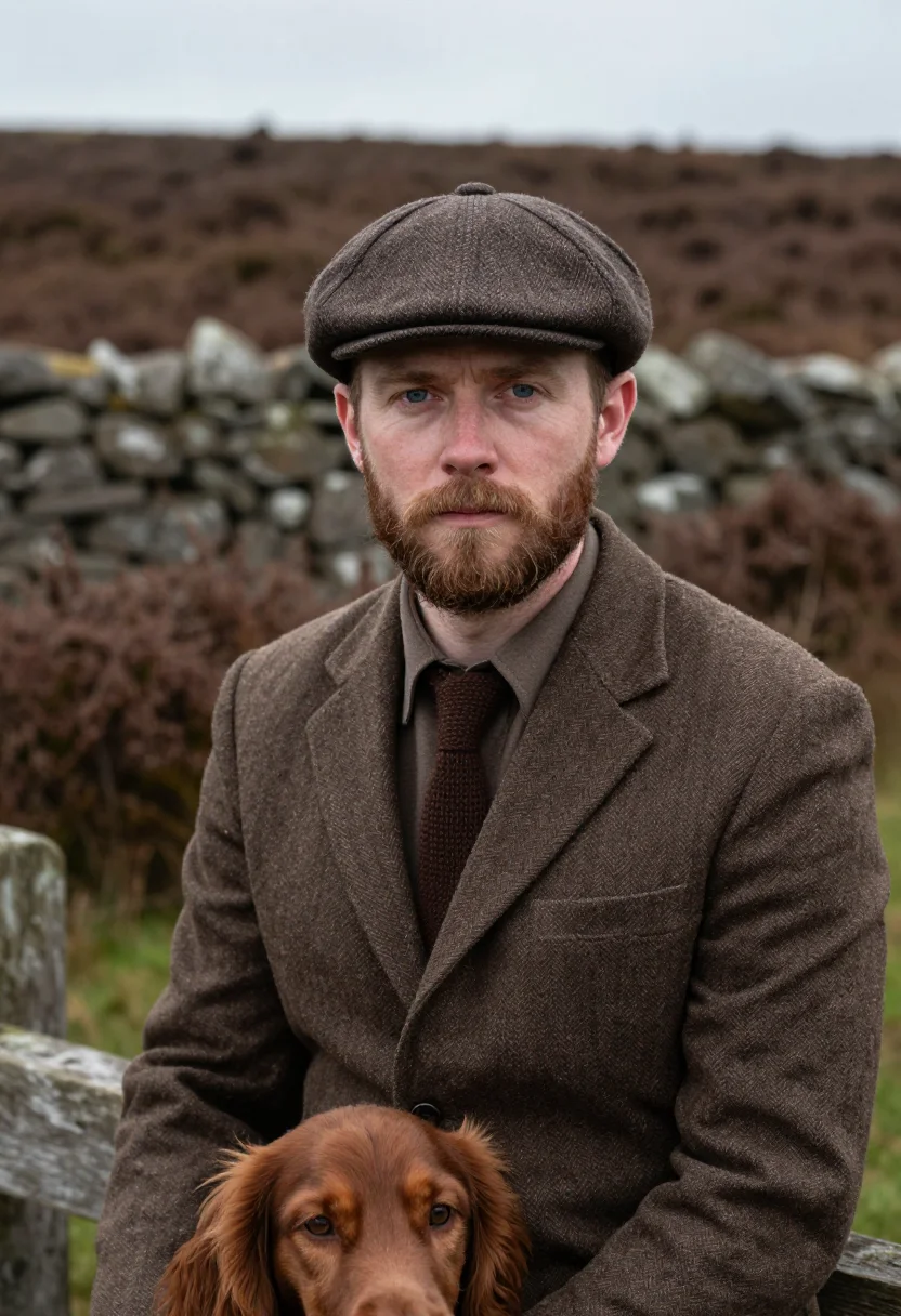 AI gamekeeper october tweed sample — portrait of a man, chest-up portrait of a Scottish man in hi