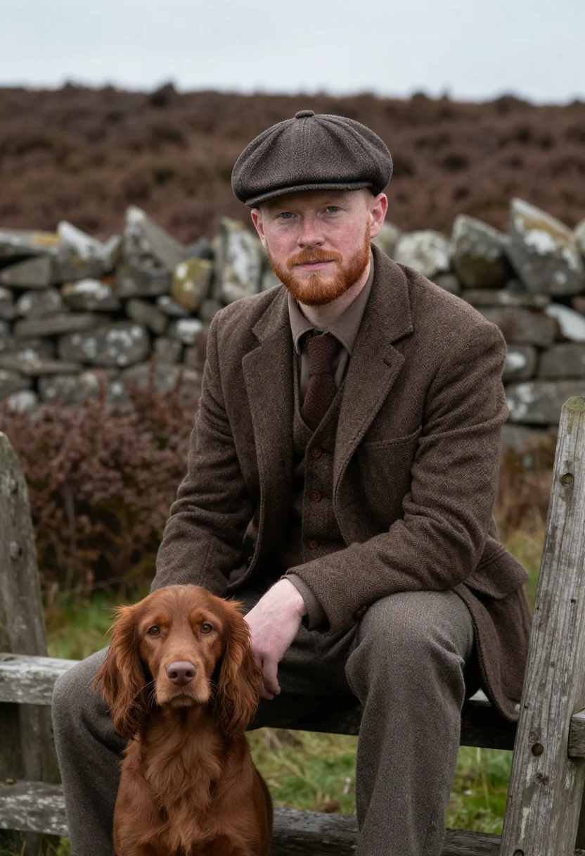 AI gamekeeper october tweed sample — portrait of a man, half-length portrait of a Scottish man in