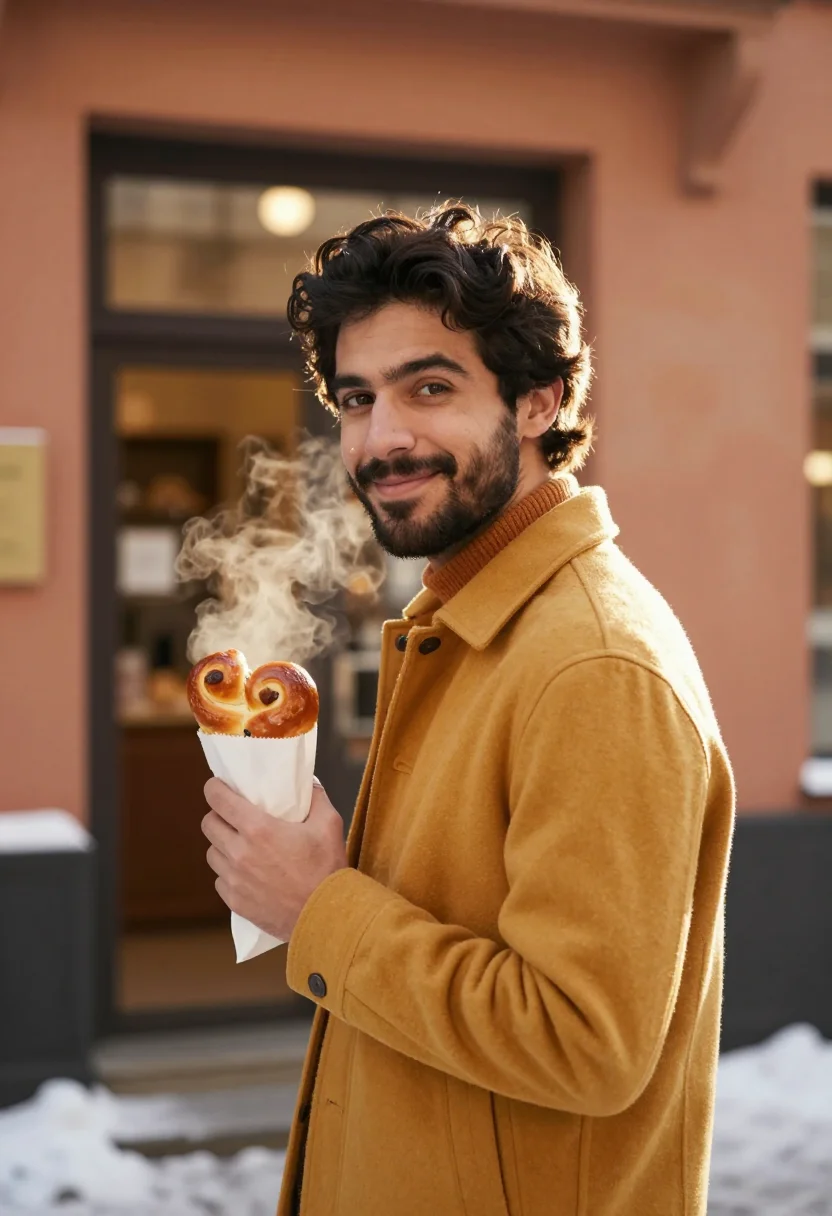 AI gamla stan saffron sample — portrait of a man, framed chest-up to the ribs, the body clo