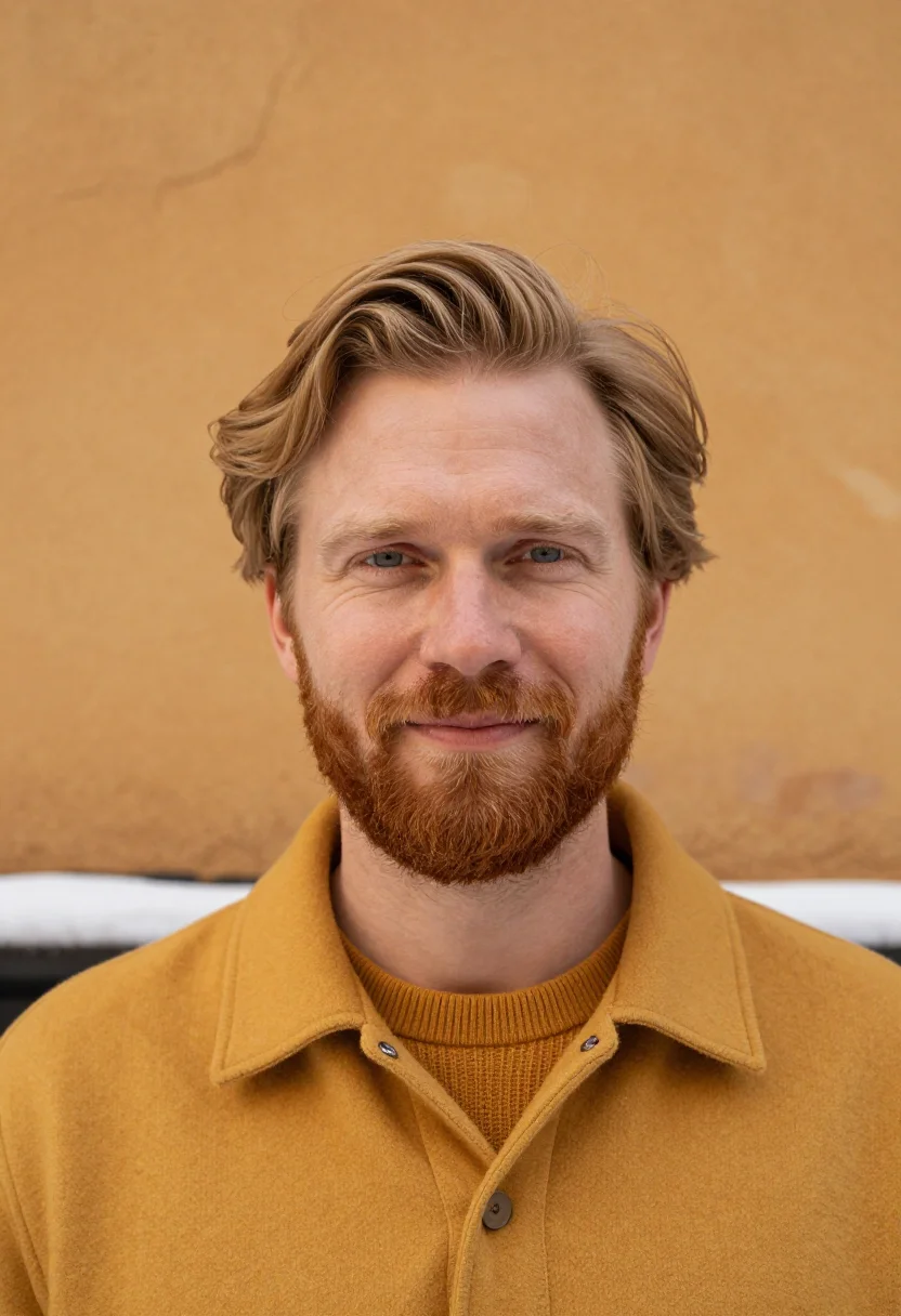 AI gamla stan saffron sample — portrait of a man, framed tight on the face from the crown t