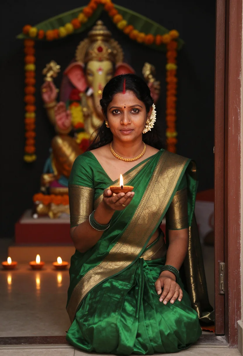 AI ganesh chaturthi sample — portrait of a woman, close bust portrait of a Marathi South-