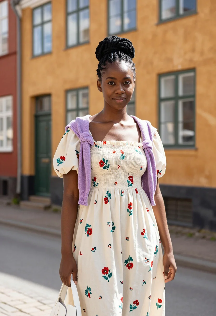 AI ganni copenhagen bike floral cowboy boot palette sample — portrait of a woman, a Danish-Ghanaian woman in her mid-twen