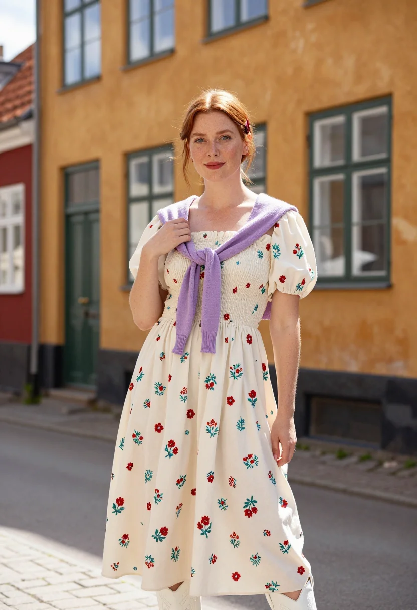 AI ganni copenhagen bike floral cowboy boot palette sample — portrait of a woman, a Swedish woman in her early thirties w