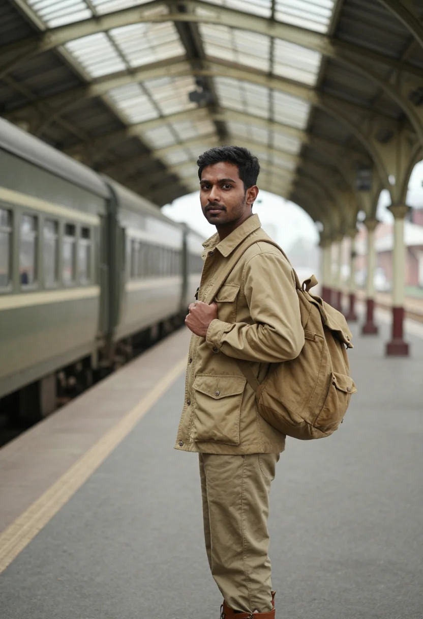 AI gap year platform khaki sample — portrait of a man, framed chest-up, cropped at the ribs, the