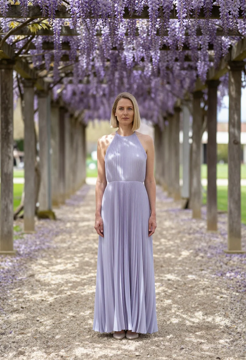 AI garden sample — full-length portrait of a Northern European woman with fair