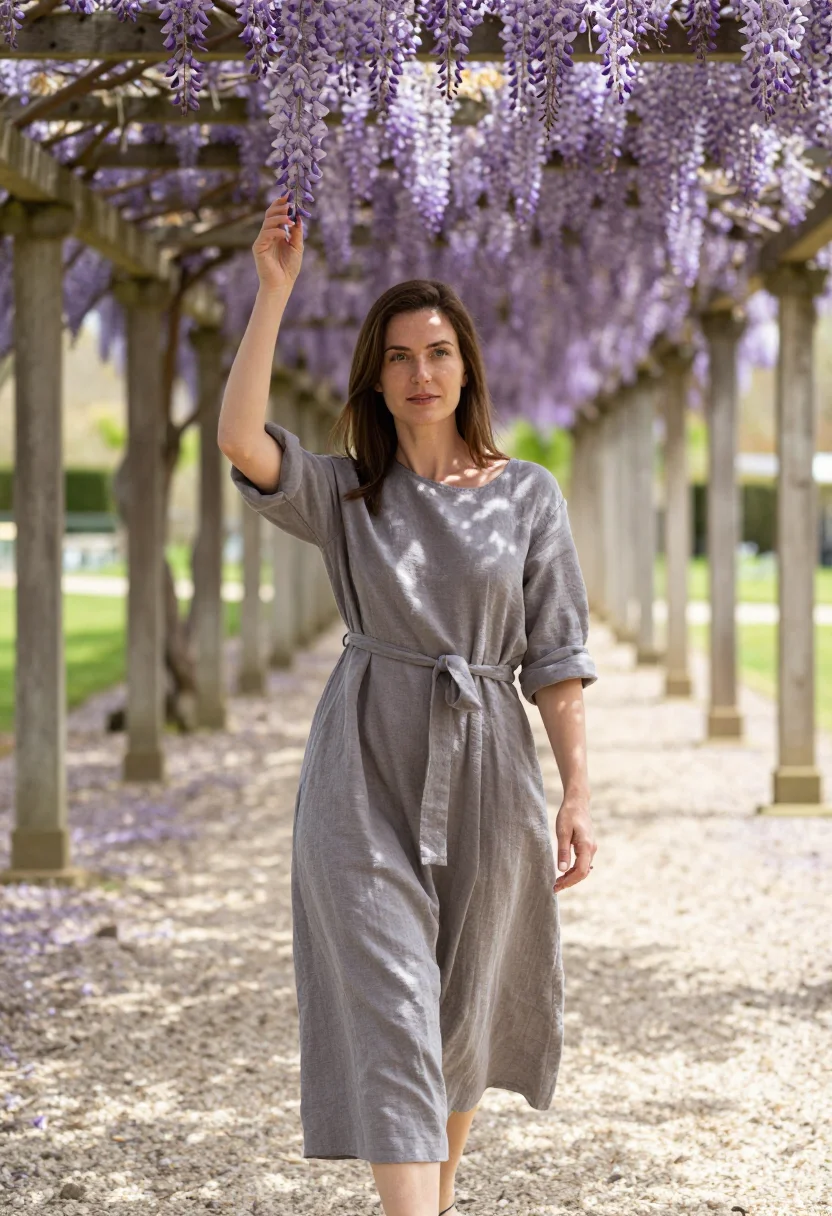AI garden sample — three-quarter-length portrait of a Western European woman wi
