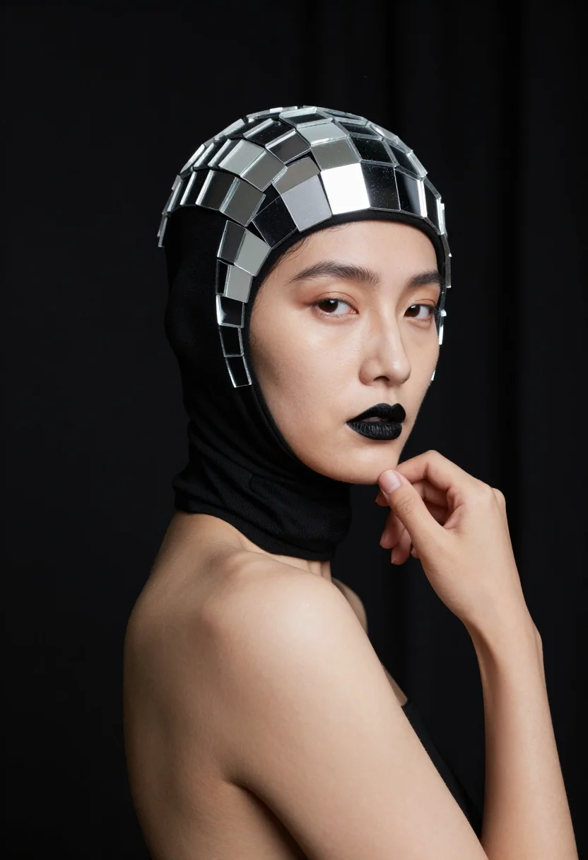 AI gareth pugh sample — portrait of a woman, tight head-and-shoulders three-quarter