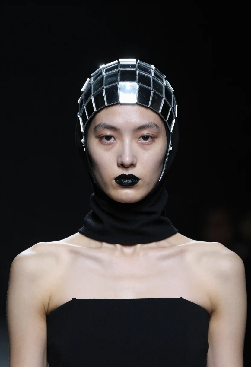 AI gareth pugh sample — portrait of a woman, tight chest-up frontal portrait of a wo