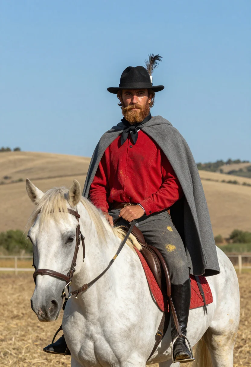 AI garibaldi sample — portrait of a man, three-quarter-length equestrian portrait