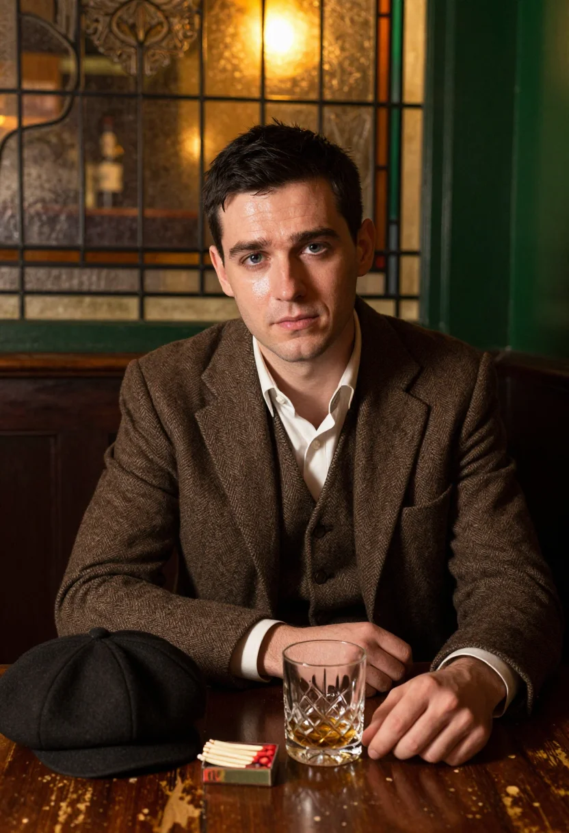 AI garrison pub sample — portrait of a man, seated chest-up portrait of a fair-skinne