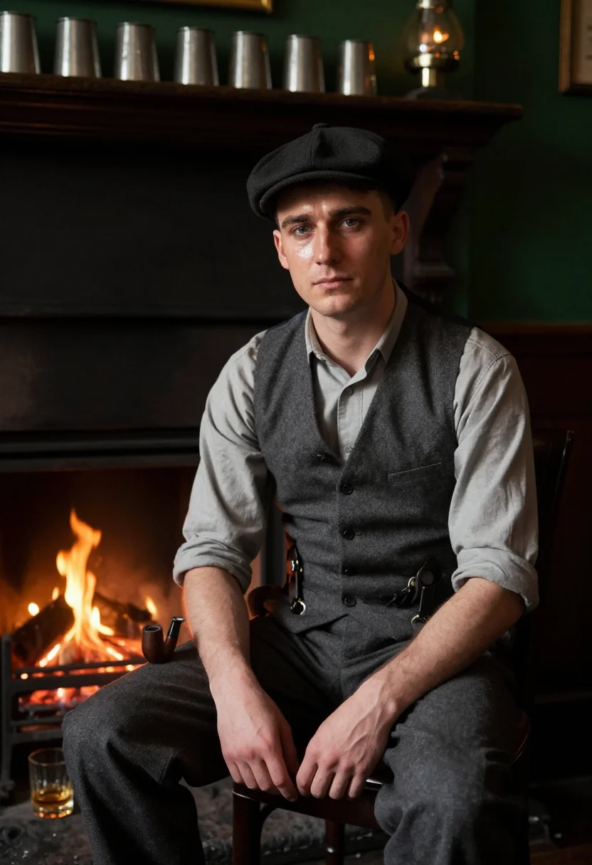 AI garrison pub sample — portrait of a man, seated three-quarter portrait of a fair-s