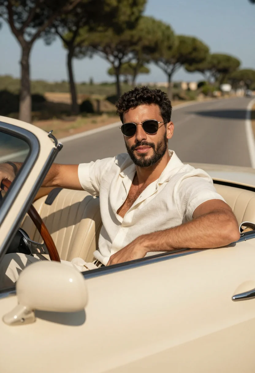 AI gassman il sorpasso aurelia coast cream sample — portrait of a man, a Spanish man in his mid-thirties with wa