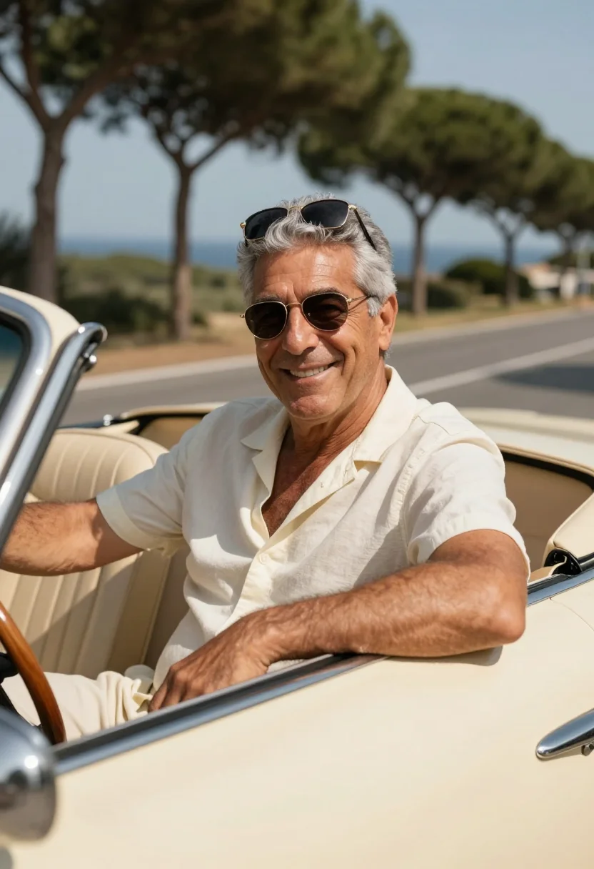 AI gassman il sorpasso aurelia coast cream sample — portrait of a man, a Neapolitan man in his early fifties wit