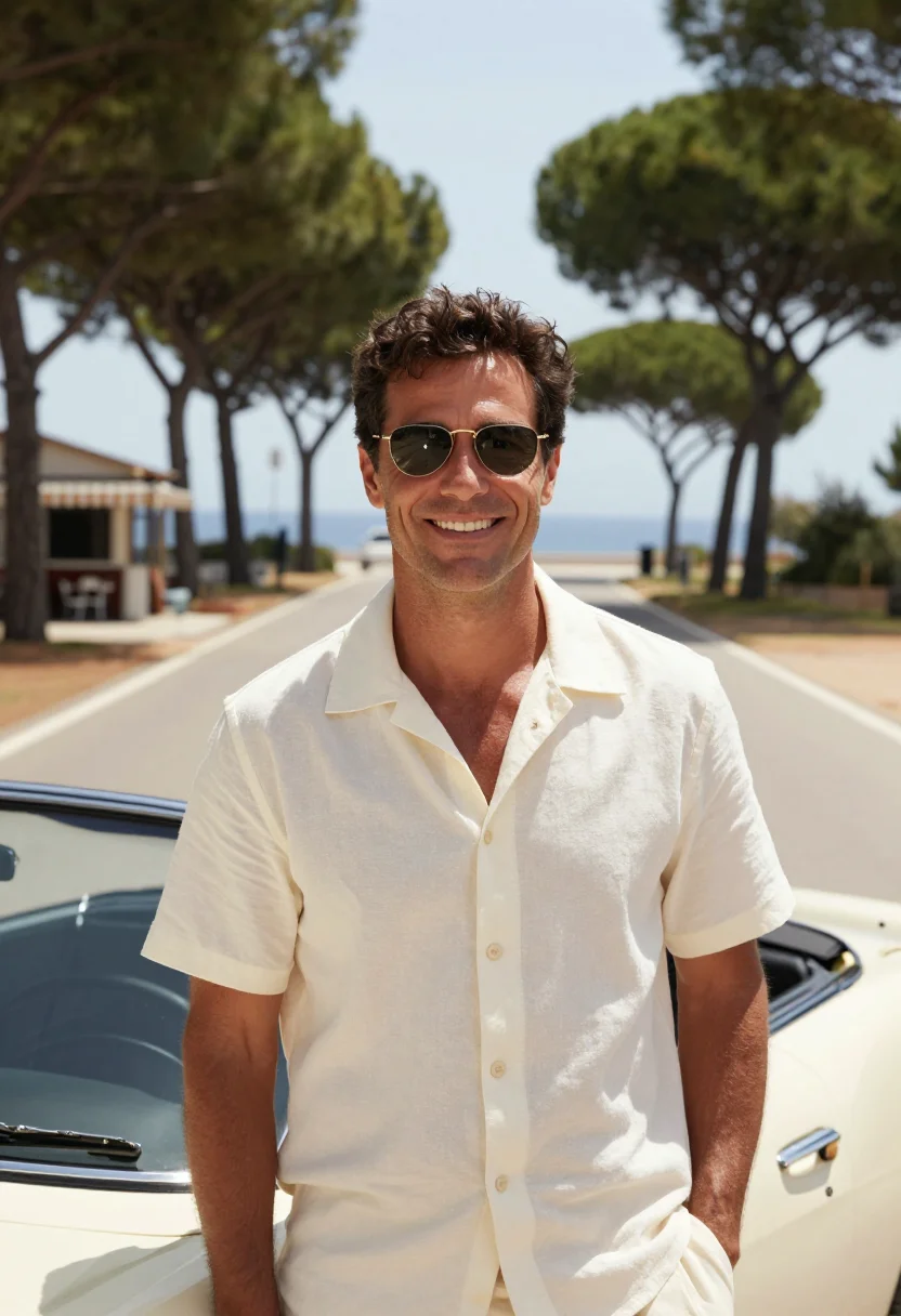 AI gassman il sorpasso aurelia coast cream sample — portrait of a man, an Italian man in his late forties with o