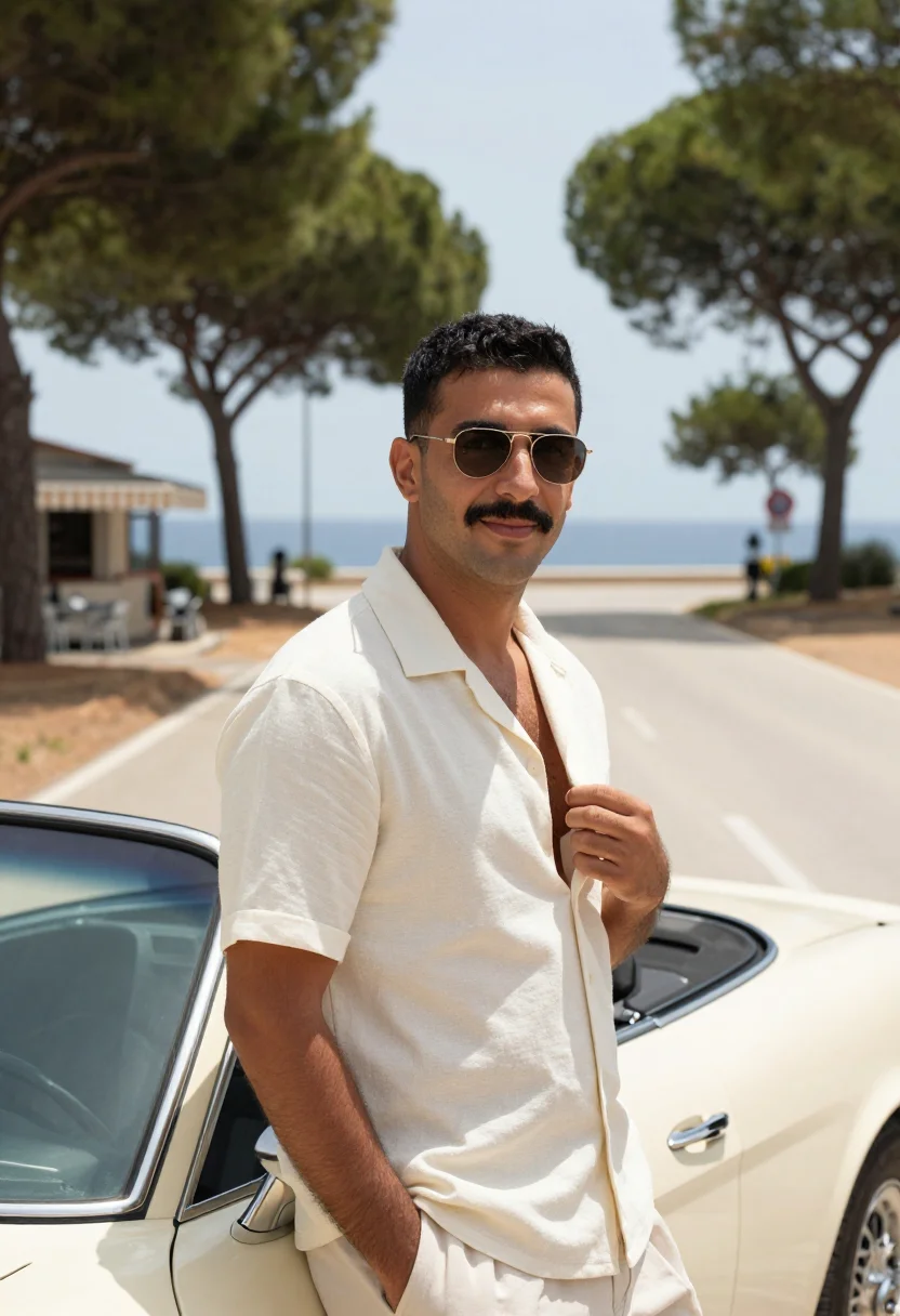 AI gassman il sorpasso aurelia coast cream sample — portrait of a man, a Lebanese man in his early forties with