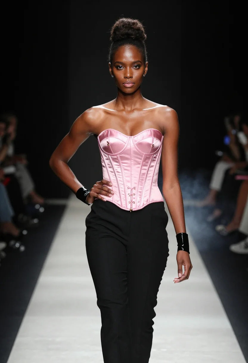 AI gaultier corset sample — portrait of a woman, close portrait of a Black American woma