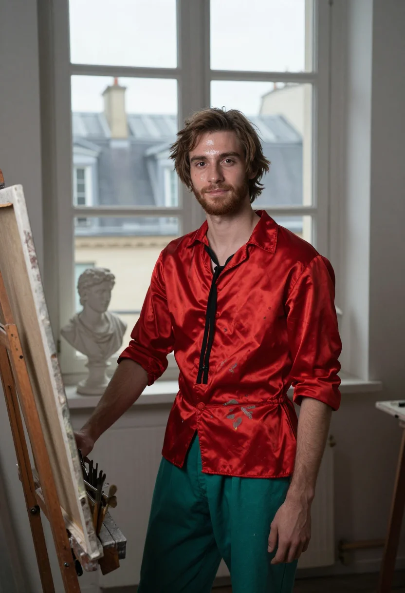 AI gautier gilet rouge sample — portrait of a man, three-quarter-length portrait of a French