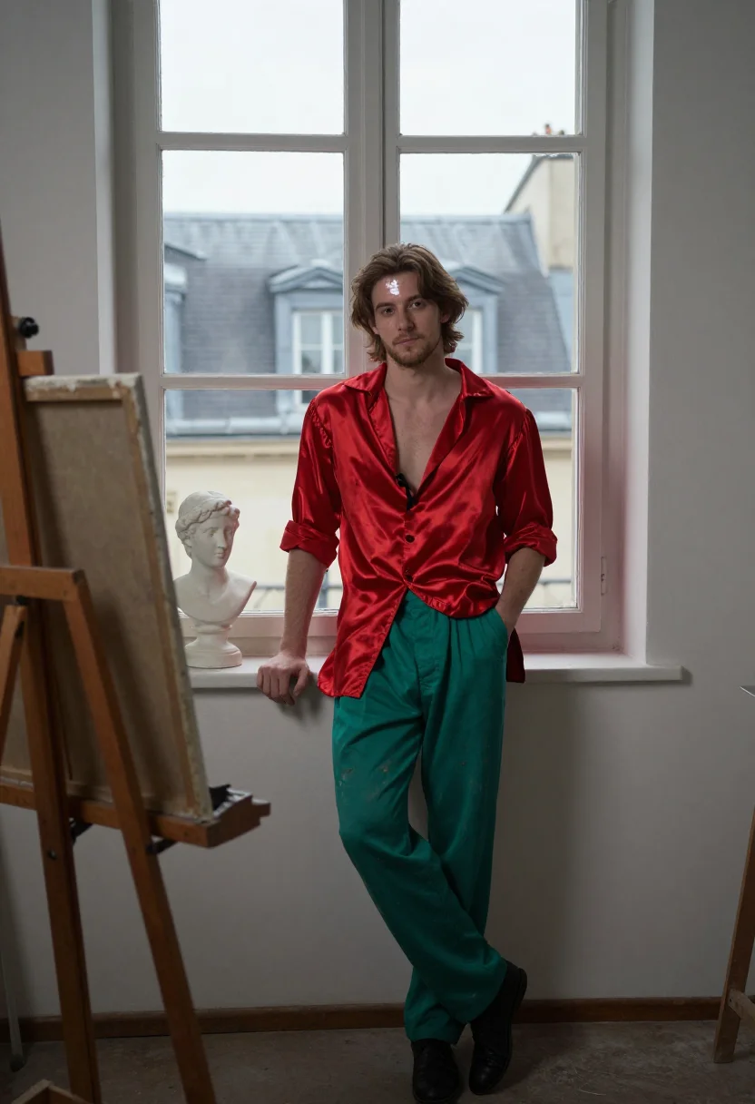 AI gautier gilet rouge sample — portrait of a man, full-length portrait of a French man with
