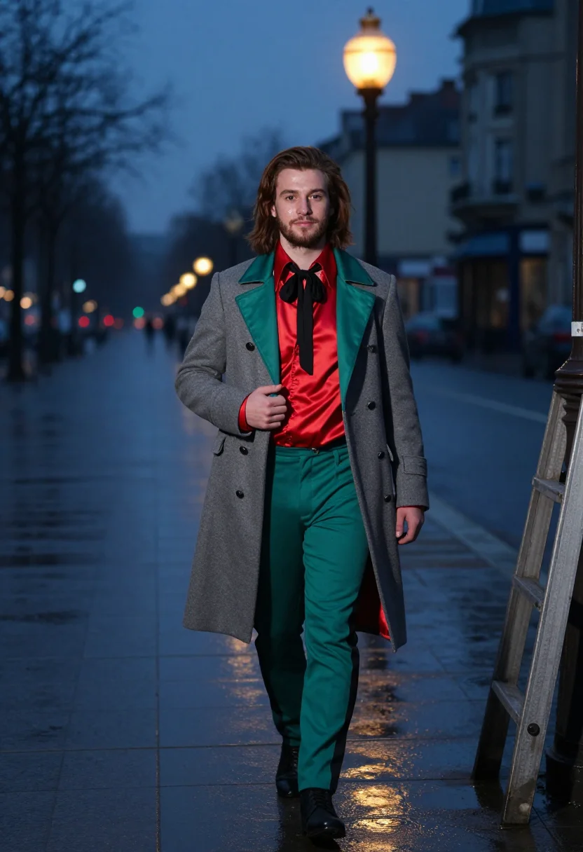 AI gautier gilet rouge sample — portrait of a man, full-length portrait of a French man with