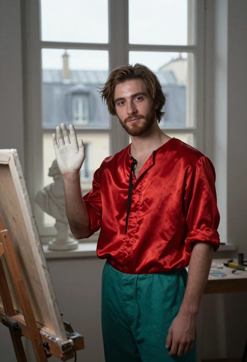 AI gautier gilet rouge sample — portrait of a man, half-length portrait of a French man with