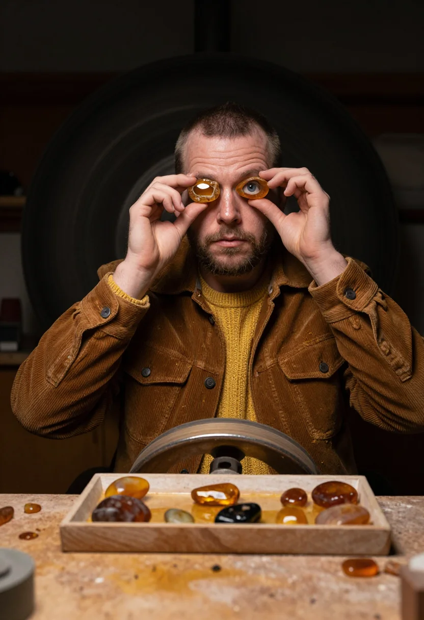 AI gdansk amber sample — portrait of a man, a man in his forties with pale skin, blue