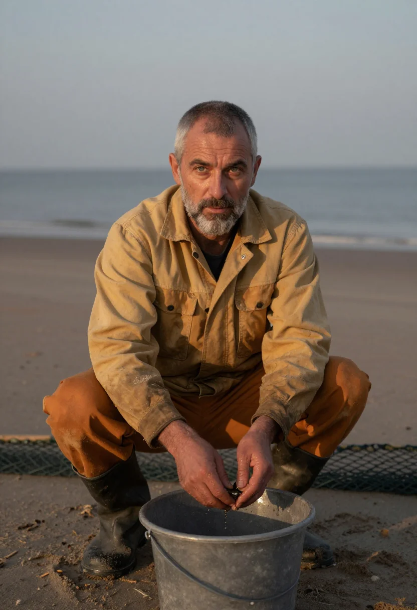 AI gdansk amber sample — portrait of a man, a man in his fifties with weathered fair