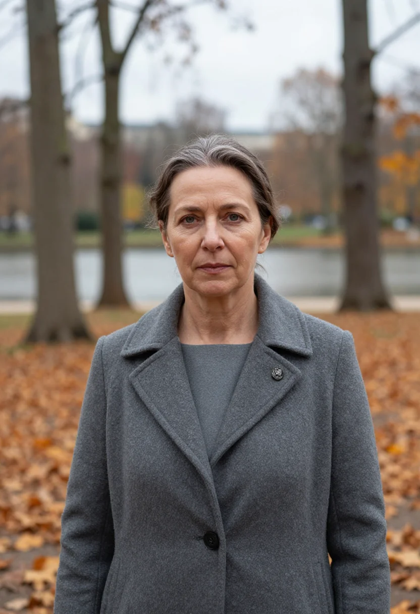 AI geneva diplomat slate sample — portrait of a woman, framed tight on the head and the collar
