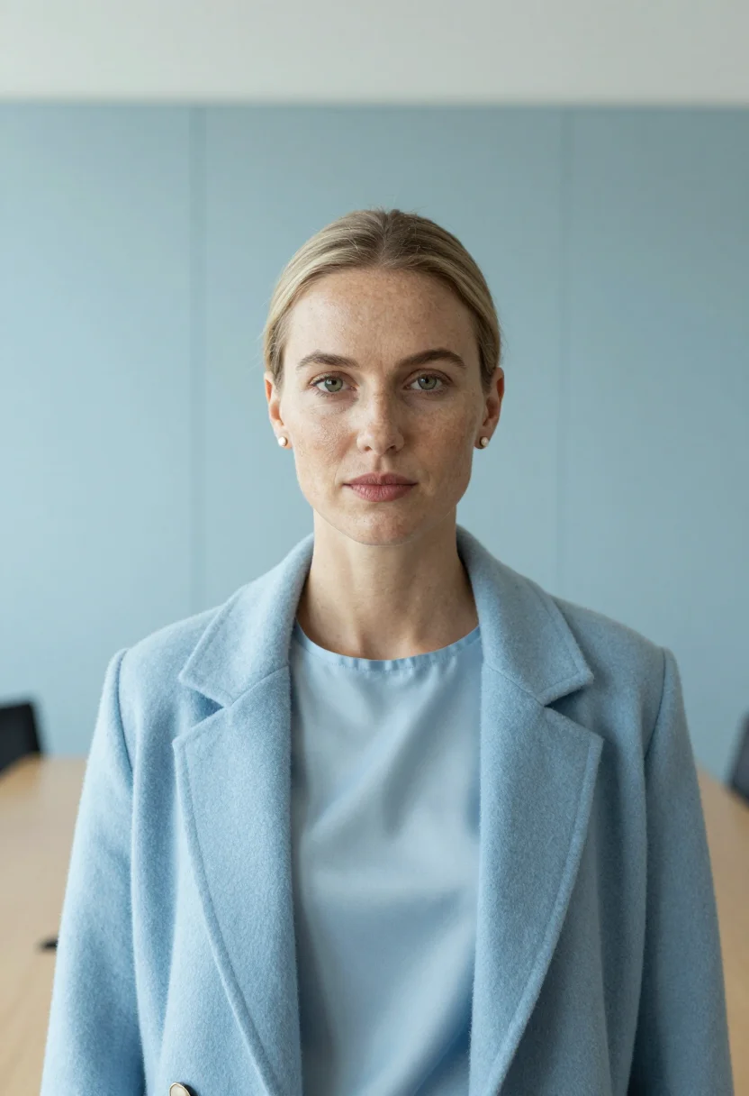 AI geneva mist blue sample — portrait of a woman, tight head-and-shoulders portrait of a
