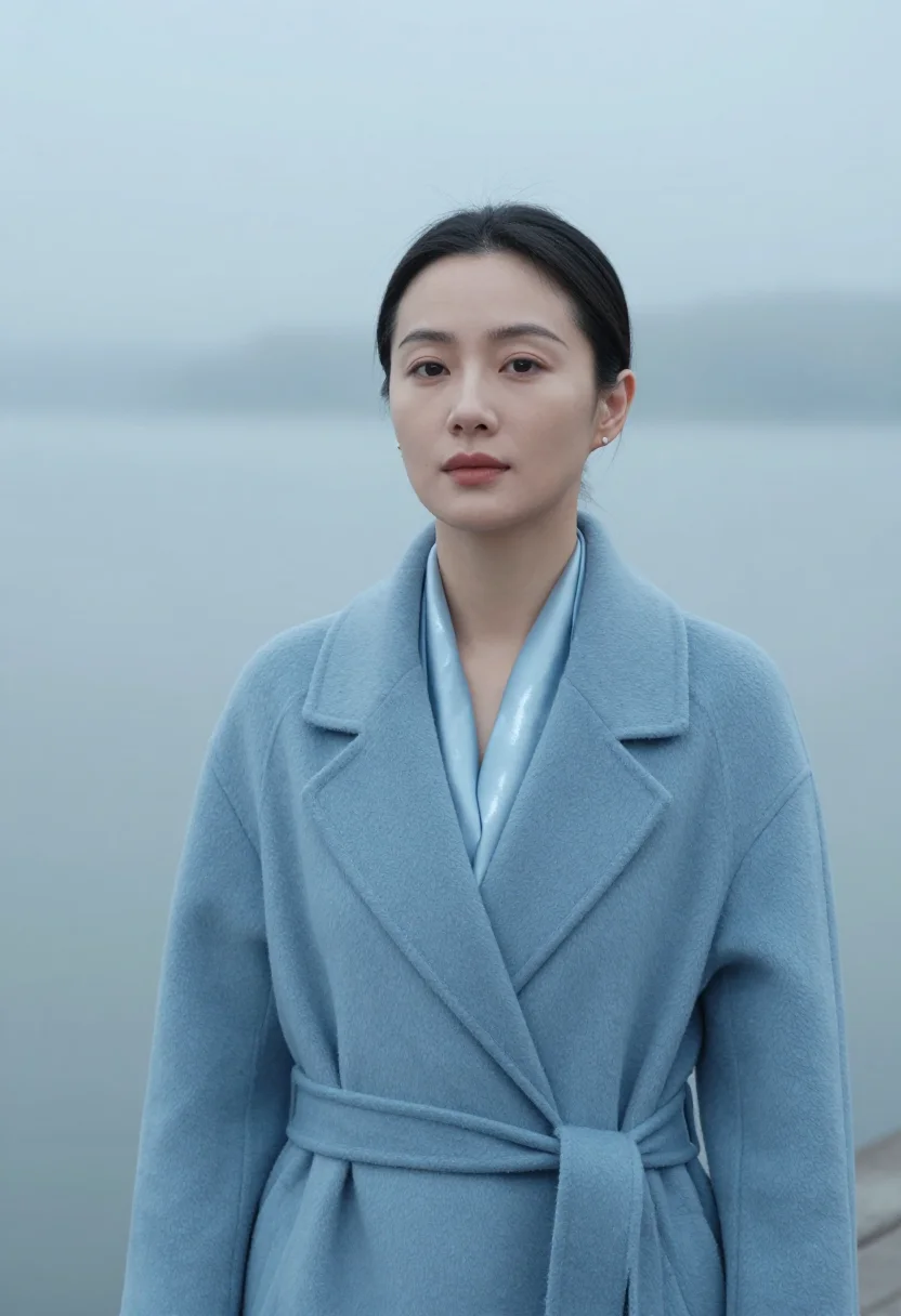AI geneva mist blue sample — portrait of a woman, tight head-and-shoulders portrait of an