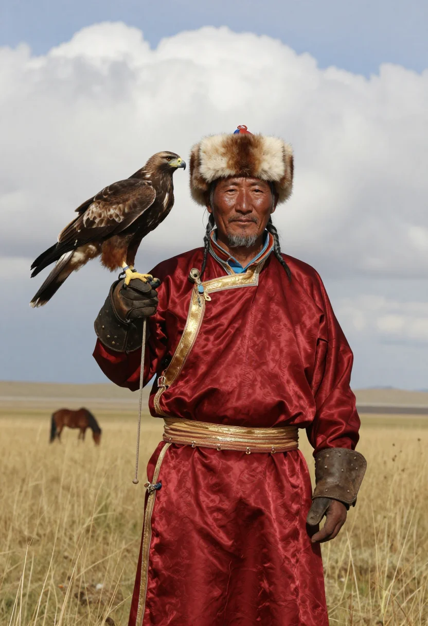 AI genghis khan sample — portrait of a man, chest-up portrait of a Mongolian man in h