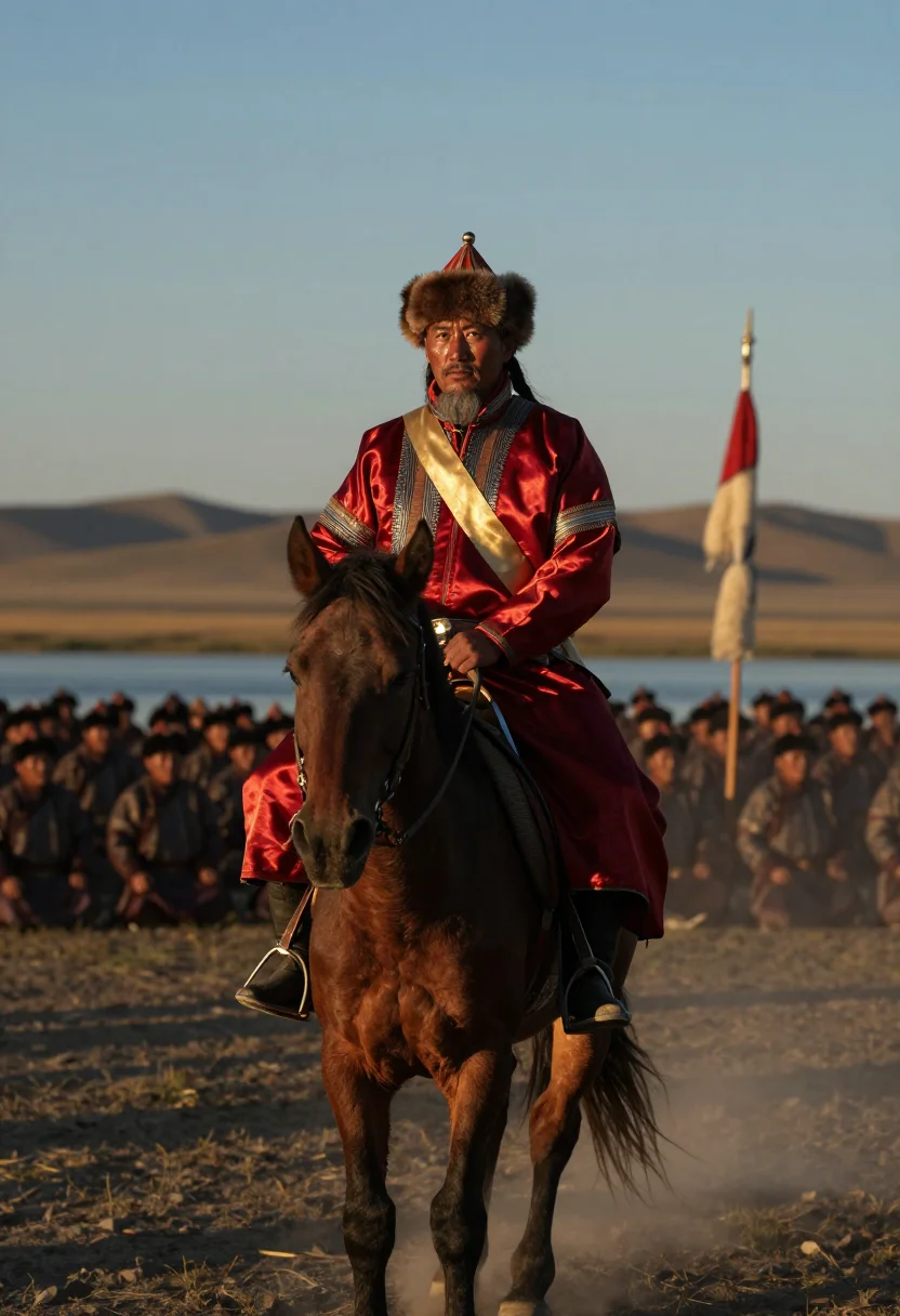 AI genghis khan sample — portrait of a man, three-quarter-length mounted portrait of